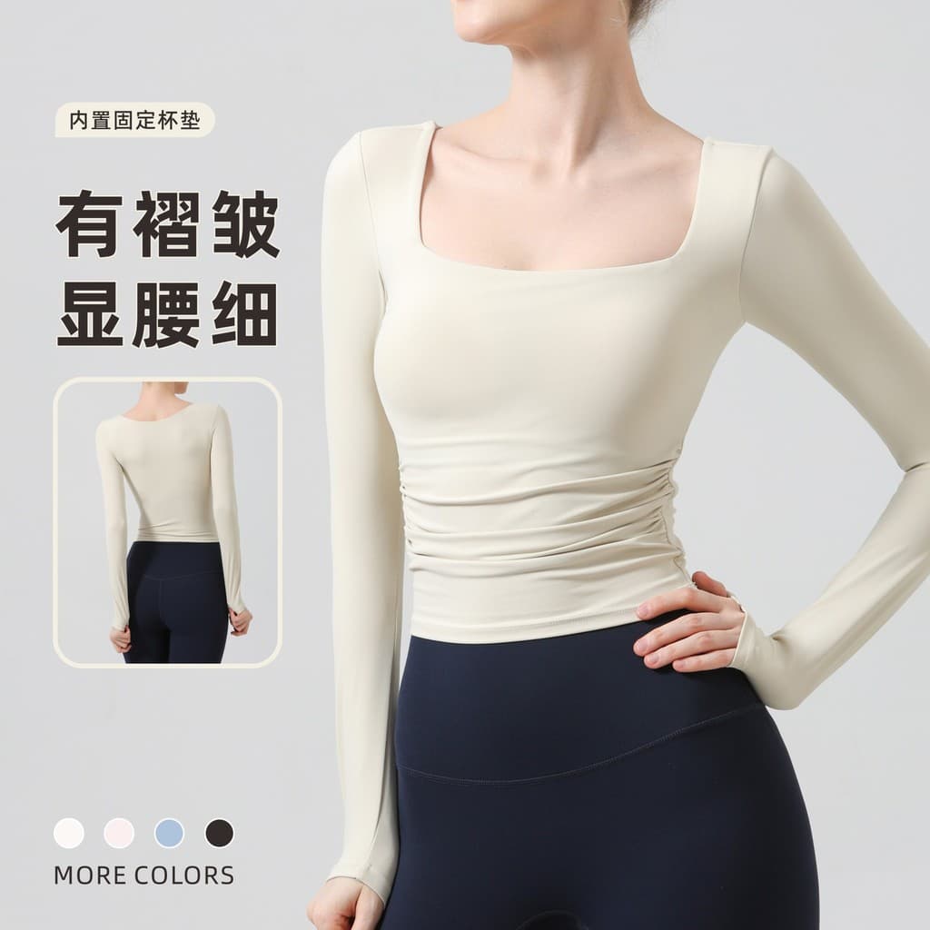 Com almofada no peito nu roupas de Yoga feminino manga comprida camiseta fitness topo esportes roupas de fitness Pilates