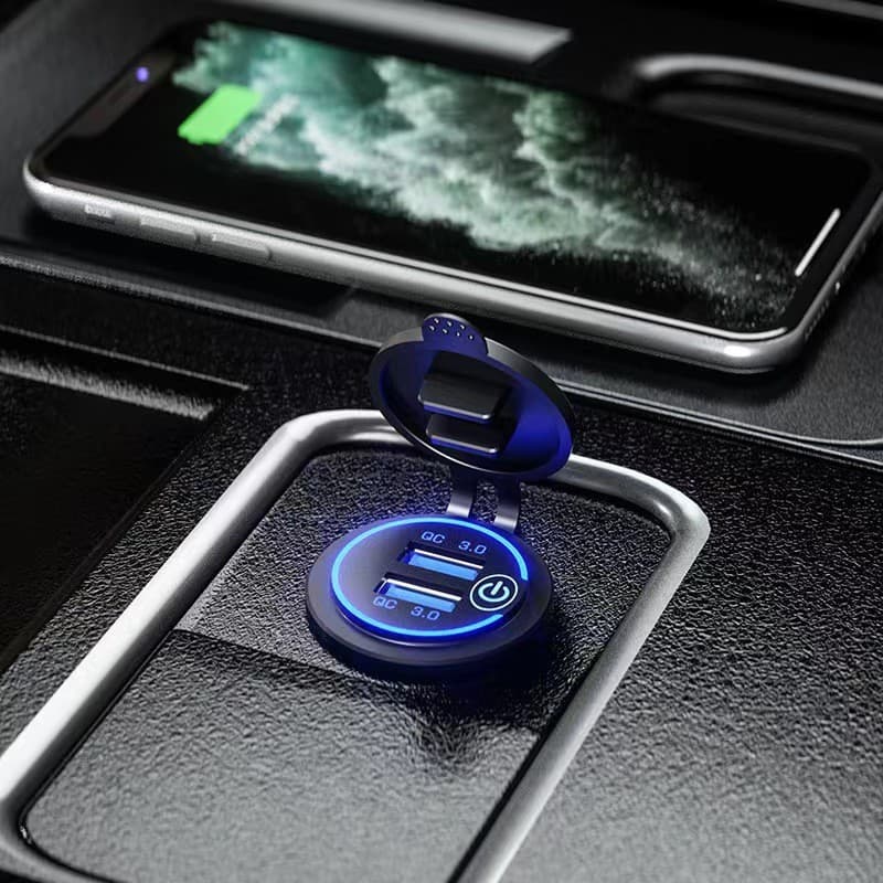 Carregador de celular para carro à prova d'água um para dois qc3.0 cabeça de conversão USB de carga rápida
