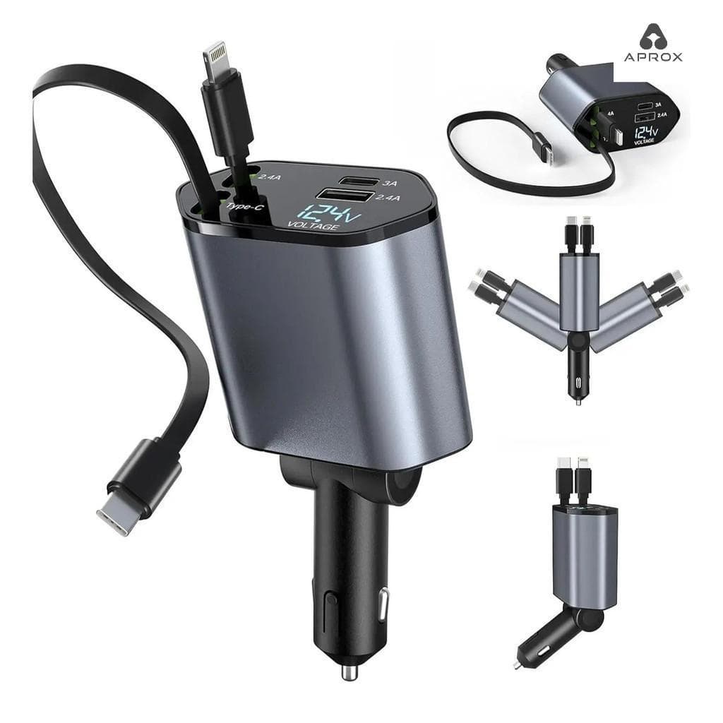 Carregador Turbo Celular Veicular Carro Usb Tipo C Rapido Cabo Retrátil C1-Aprox