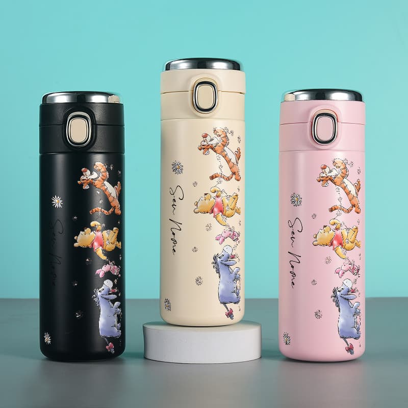 Garrafa térmica personalizado pooh tigrão iaso 420ml aço inoxidável com termômetro digital e trava de segurança