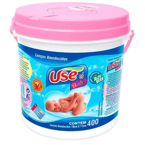 Lenço Umedecidos Use It Balde Rosa com 400 Unidades
