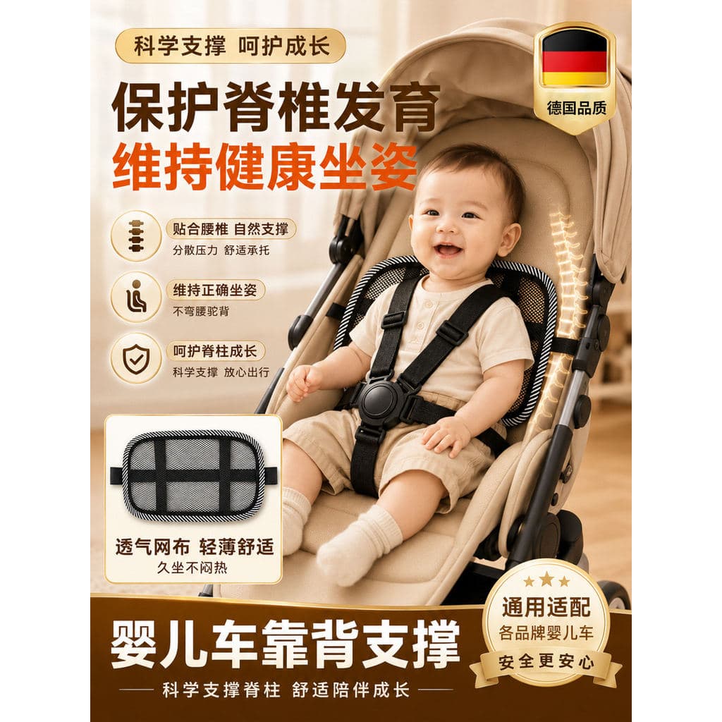 Suporte para encosto de carrinho de bebê, acessórios para carrinho de bebê, suporte de cintura, ferramenta prática reta,