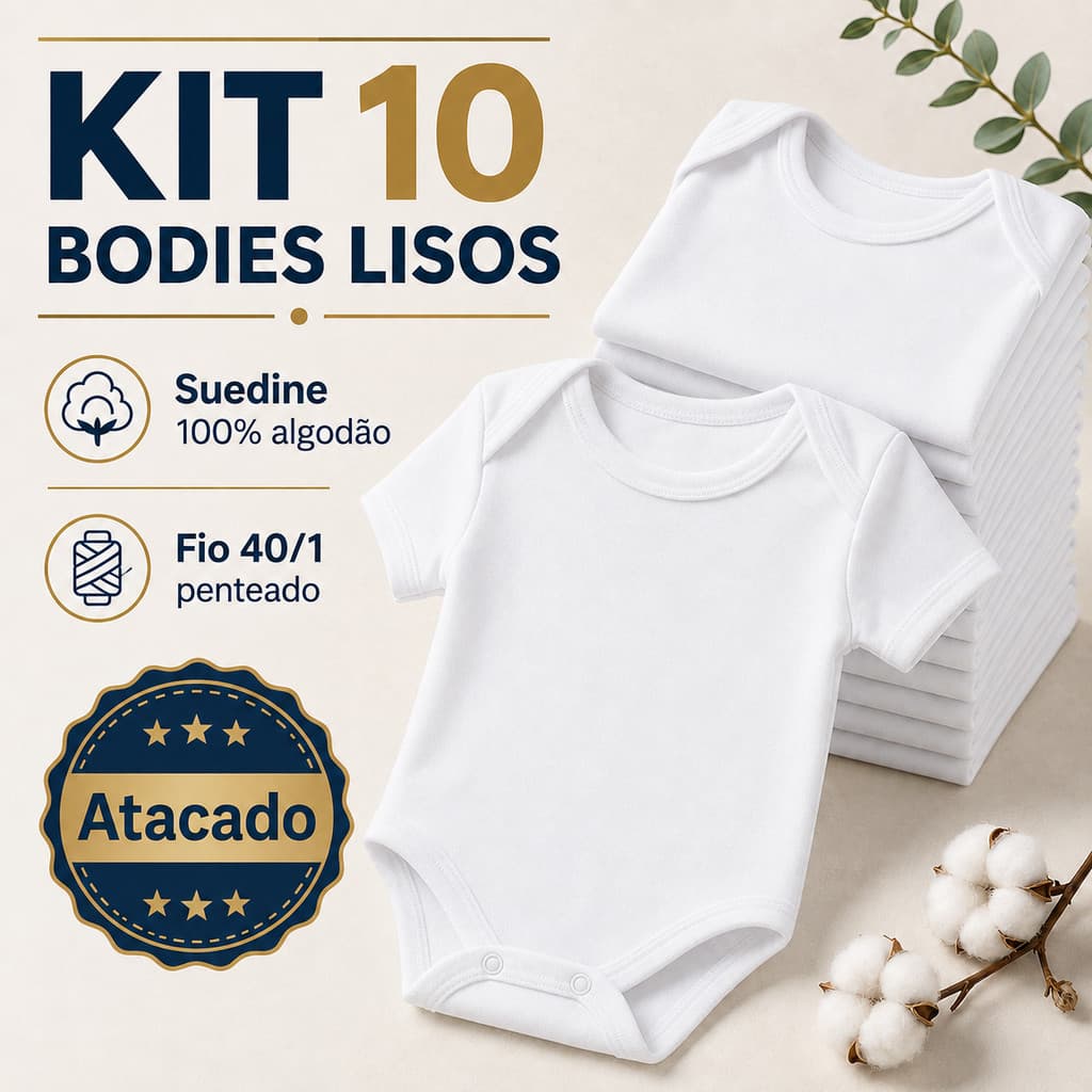 Kit 10 Body Bebê Curto Enxoval Atacado 100% Algodão Suedine Penteado
