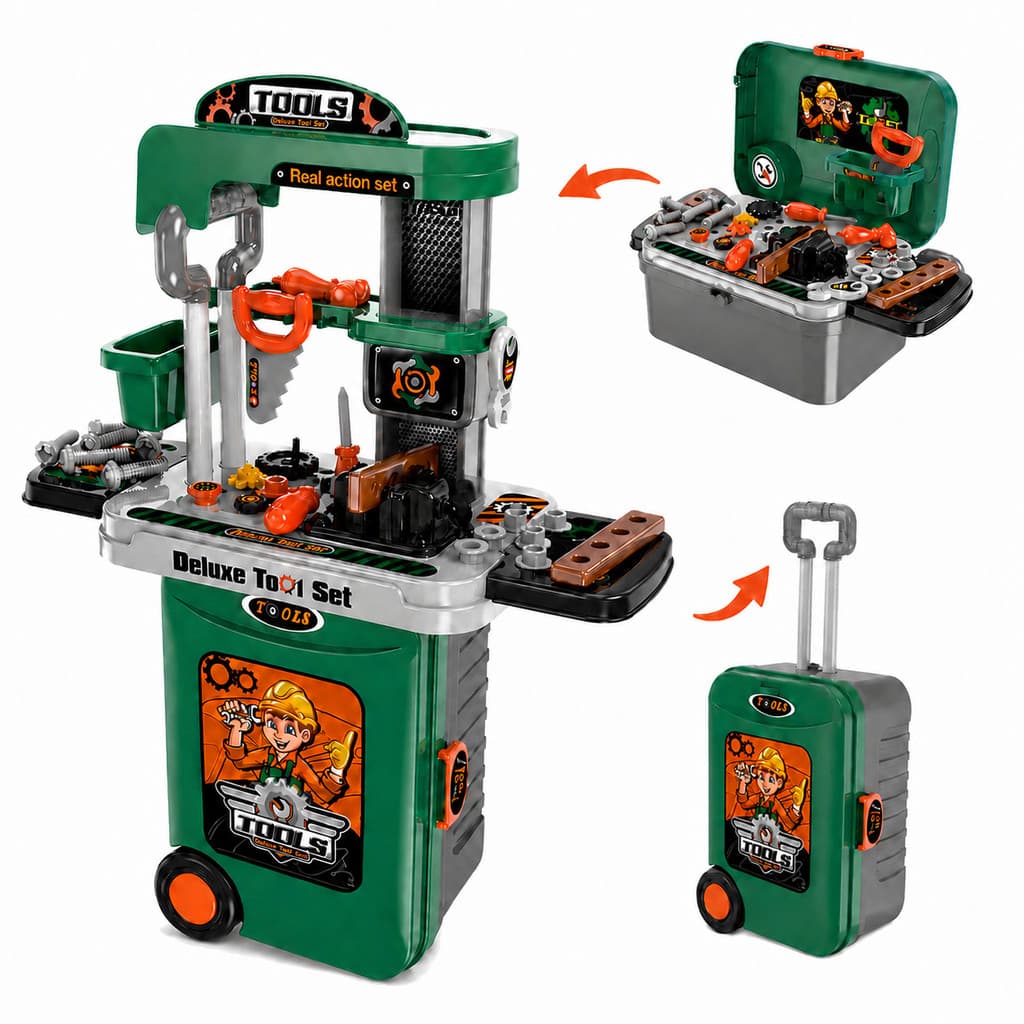 Kit Maleta Ferramentas Infantil Completo 3 em 1 Bancada Portátil Estojo Oficina Faz de Conta Kizumba
