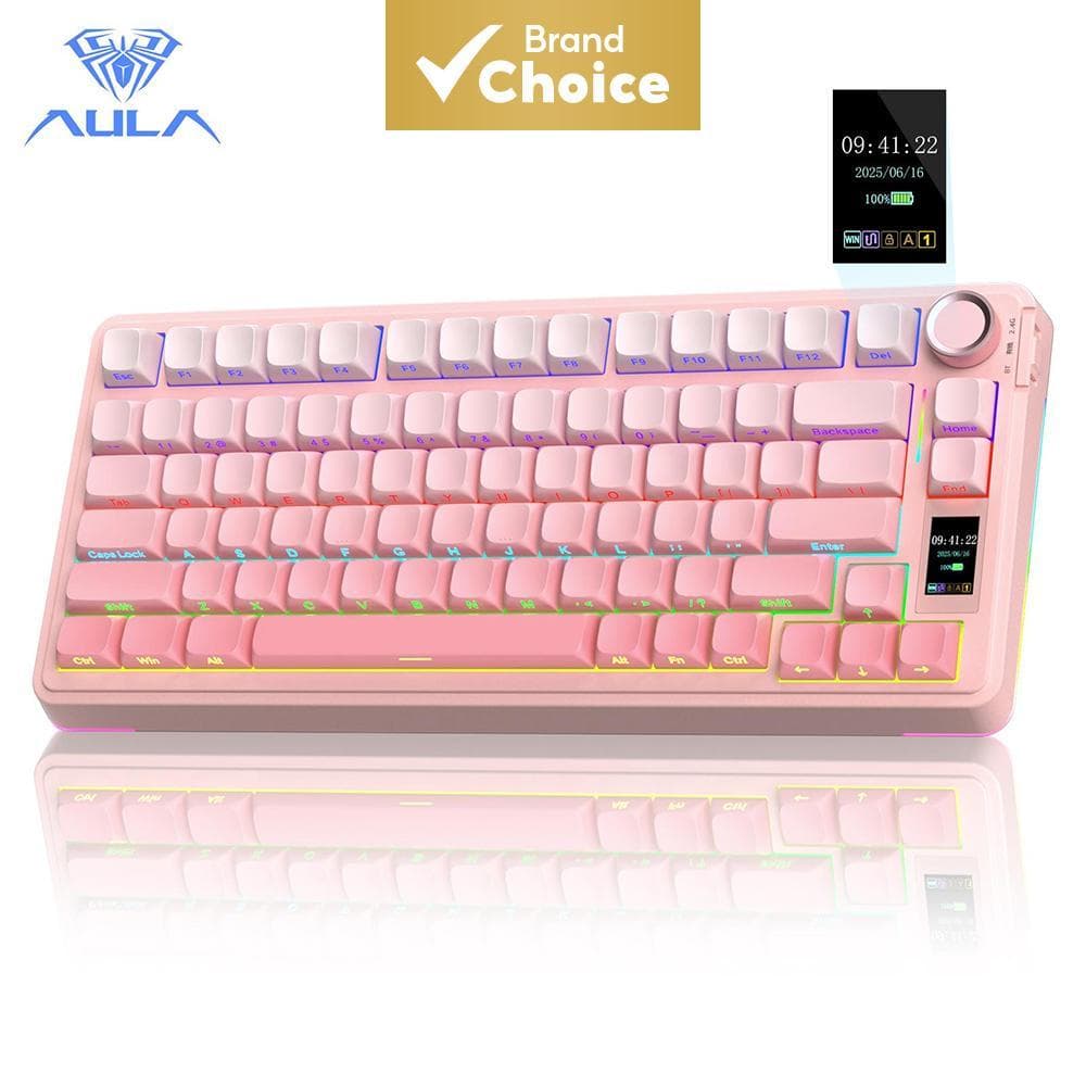 Teclado Mecânico Sem Fio Aula S75 PRO Com Tela e Botão Giratório, Teclado de Jogos 75% Hot Swap, Switches