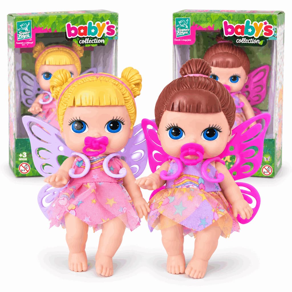Kit Boneca Mini Fada Loira E Morena Colecionavel Articulada Com Asas Babys Collection Alive Super Toys Virtual Baby