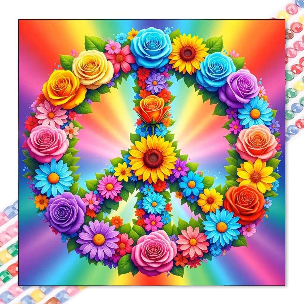 5D diy diamante completo redondo pintura diamante-Kit de pintura diamante flor paz mosaico lona diy arte da parede, deco
