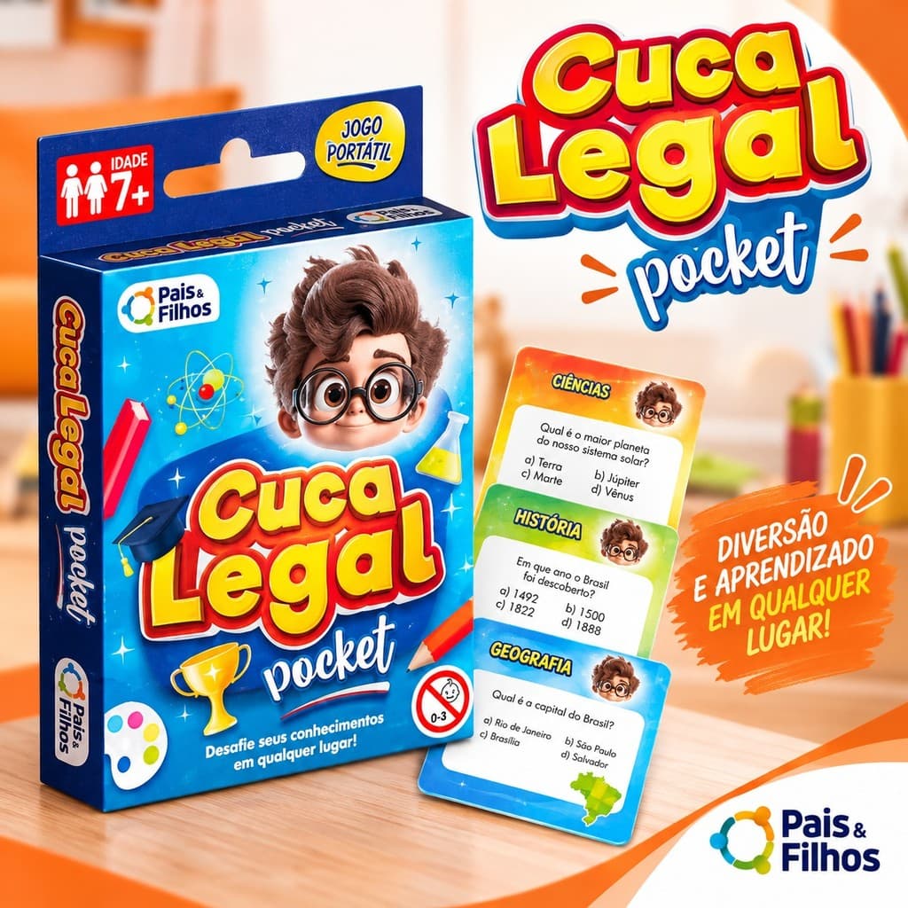 Jogo de Cartas Infantil Cuca Legal 55 cartas com 220 perguntas Diversão em Família