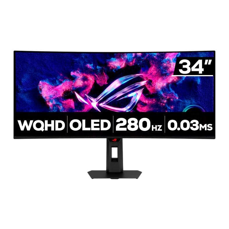 Monitor Gamer Asus ROG Swift 34'', OLED, Curvo, WQHD, 280Hz, 0.03ms, G-Sync FreeSync, HDR400, HDMI/D,  XG34WCDMS