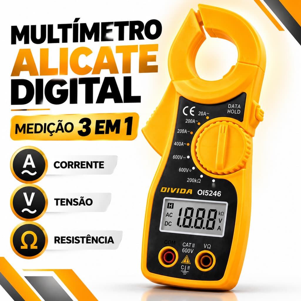 Alicate Amperímetro Multímetro Digital de Pinça para Testes Elétricos Profissional
