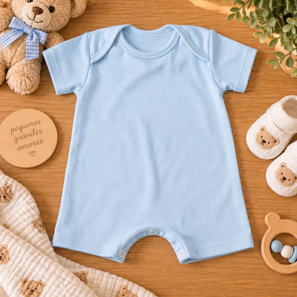 Body Romper Bebê Manga Curta Macaquinho Infantil Liso Confortável Roupa para Menino e Menina