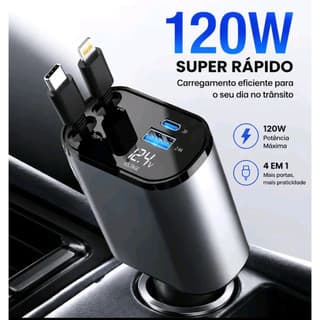 carregador de carro 120W USB/IOS/TYPE-C Adaptador 4 Em 1 usb veicular com LED carregador super turbo RBG