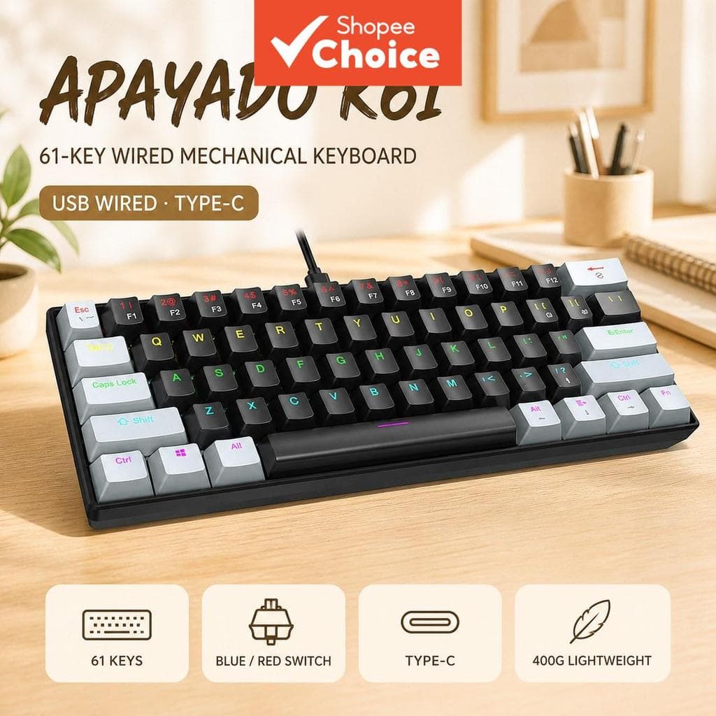 Teclado Mecânico APAYADO K61, 63 teclas, com fio