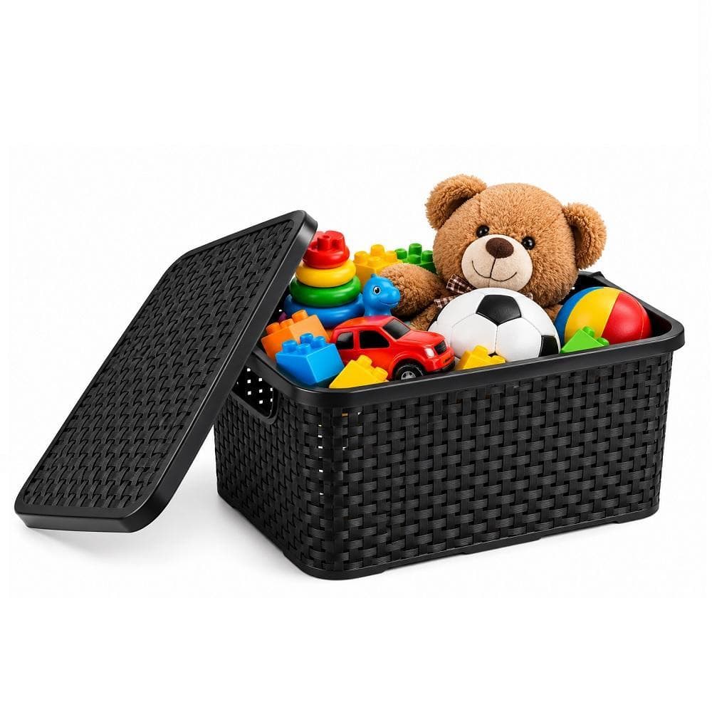 CAIXA ORGANIZADORA RATTAN CESTO 8 LITROS MULTIUSO COM TAMPA ORGANIZADOR BRINQUEDOS ROUPAS QUARTO 8L COZINHA BANHEIRO POR