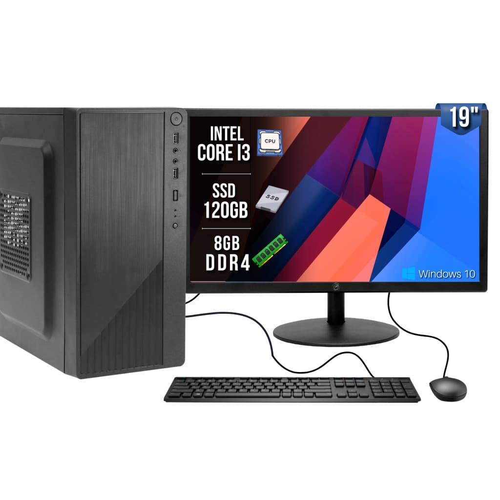 Computador Desktop Completo Pronto pra Uso, I3 6ª, 8GB, SSD 120GB, Monitor 19