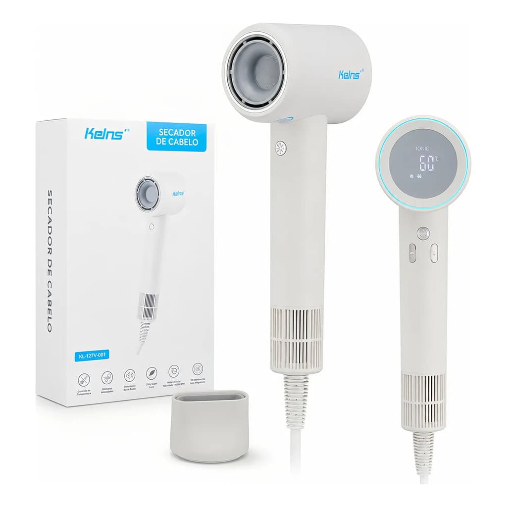 Secador de Cabelo Kelns 1800W Profissional 110/220V Baixo Ruído com Íons Negativos