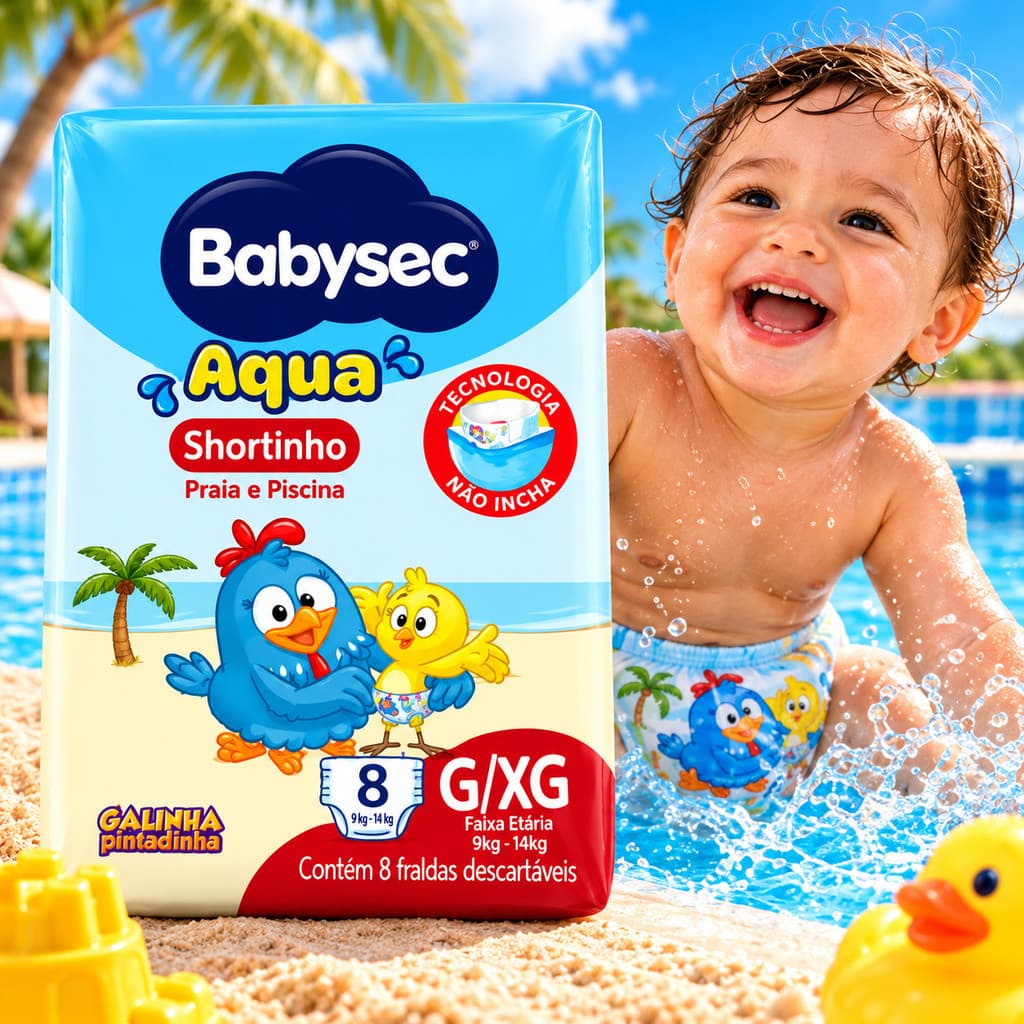 Fralda Babysec Aqua Tamanho G/XG Shortinho Praia e Piscina Pacote com 8 Fraldas Descartáveis