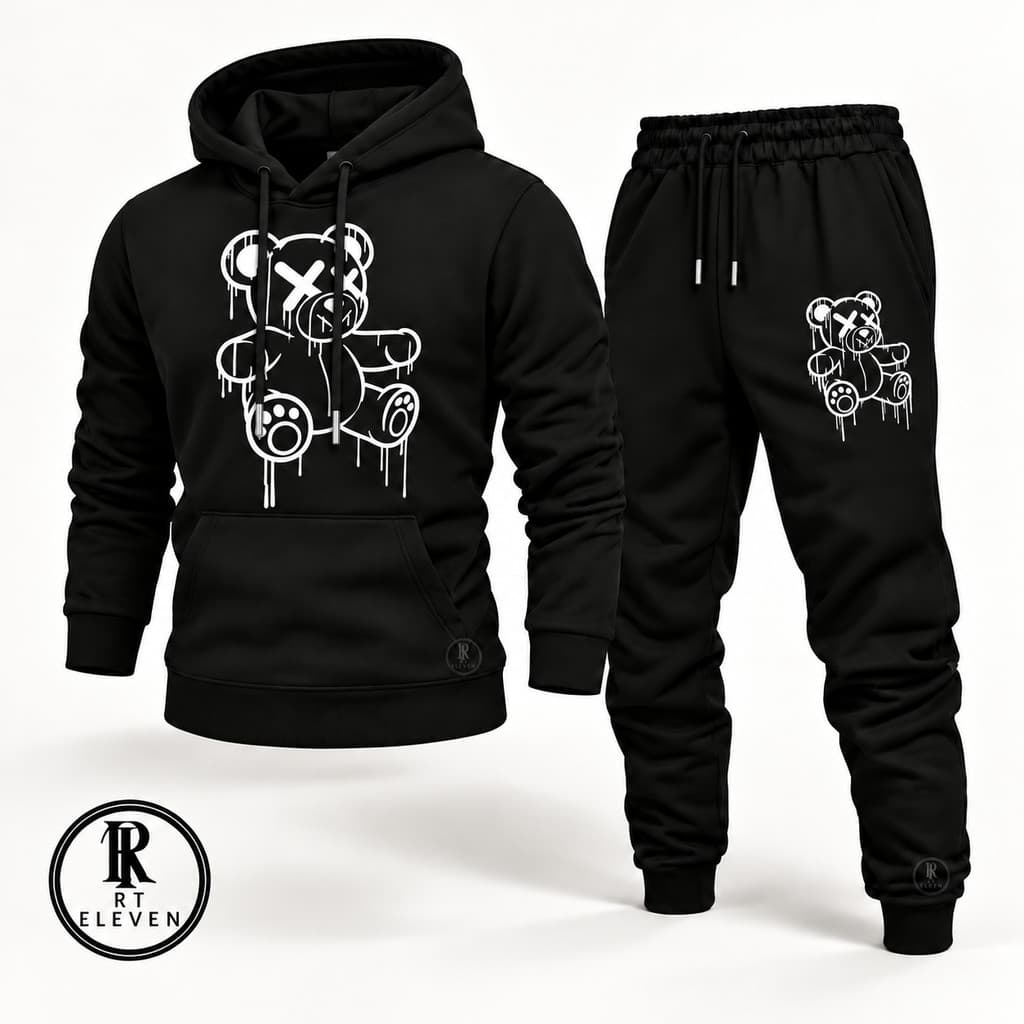 Conjunto Moletom Urso Bear Blusa de Frio moletom masculino e Feminino com capuz e Bolso Moda casual streetwear Flanelado