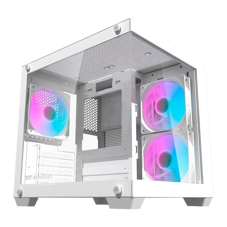 Gabinete Gamer Aigo Darkflash Durin D275M,Rainbow, Mid-Tower,L.Vidro, Com 3 Fans,Branco, DURIN-WH-3F