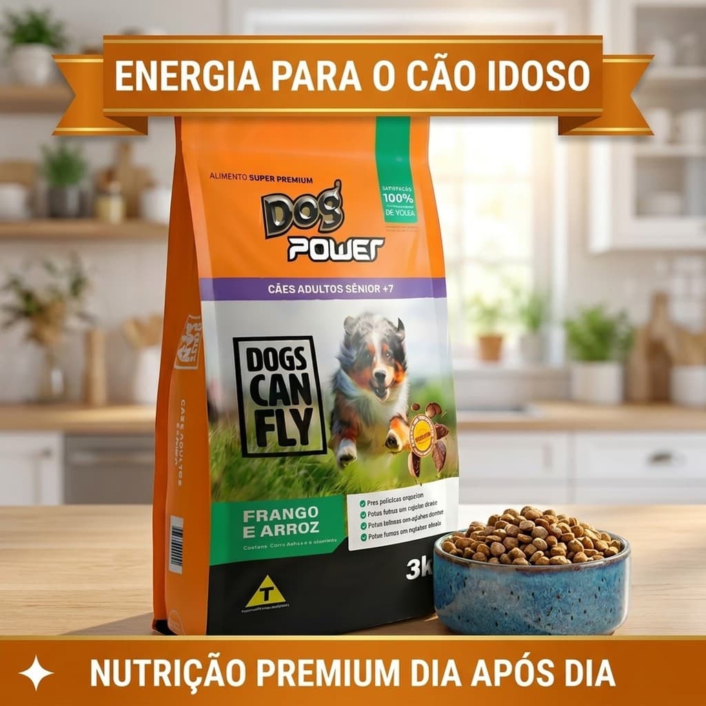 Ração Dog Power Cães Sênior 7+ Frango Arroz 3kg Cachorro Idoso Premium Manutenção