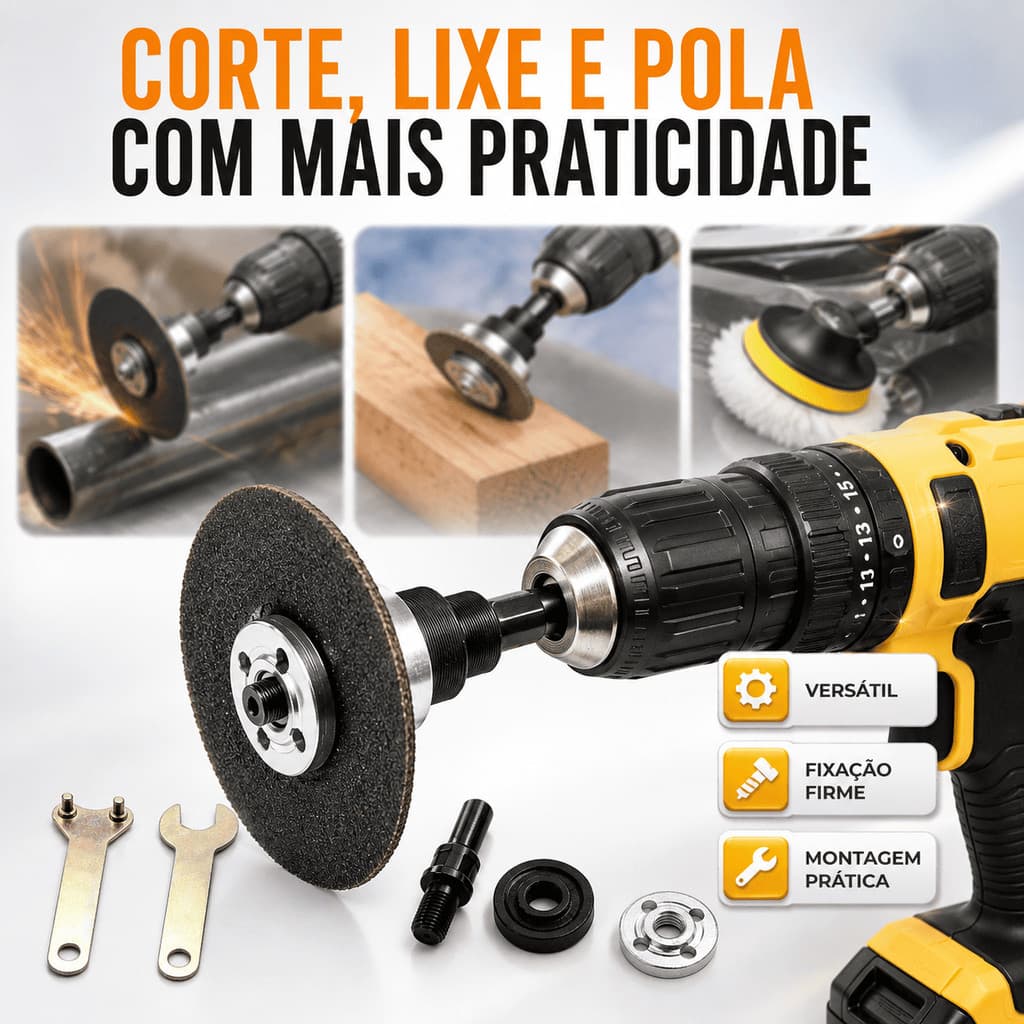 Kit Conversor Universal Furadeira Parafusadeira em Disco de Corte Desbaste Lixa Furo 16 20 22mm 5 peças