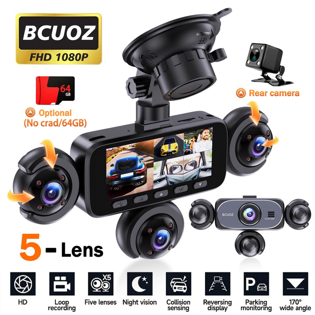 Carro DVR 5 Canais Traço Cam Para 1080P Gravador De Vídeo Dashcam Câmera Visão Dianteira E Traseira Noturna Acessórios D