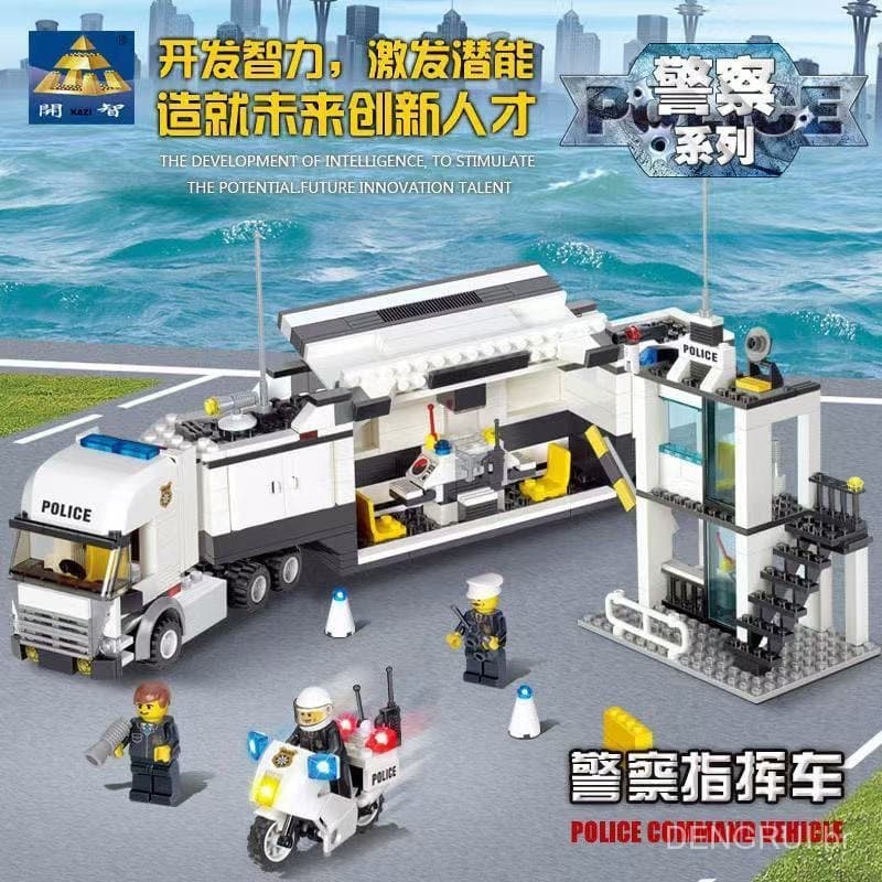 500 peças de blocos de montar Lego, modelo de montagem de caminhão de comando da polícia da cidade, plataforma de motoci