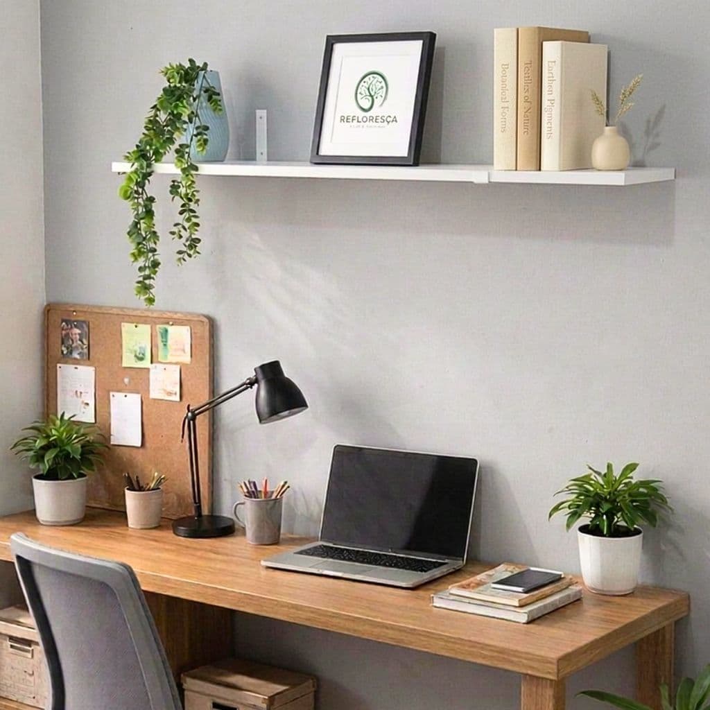 Prateleira Branca Industrial 80x20cm MDF com Suporte Mão Francesa De Parede Multiuso Decorativa