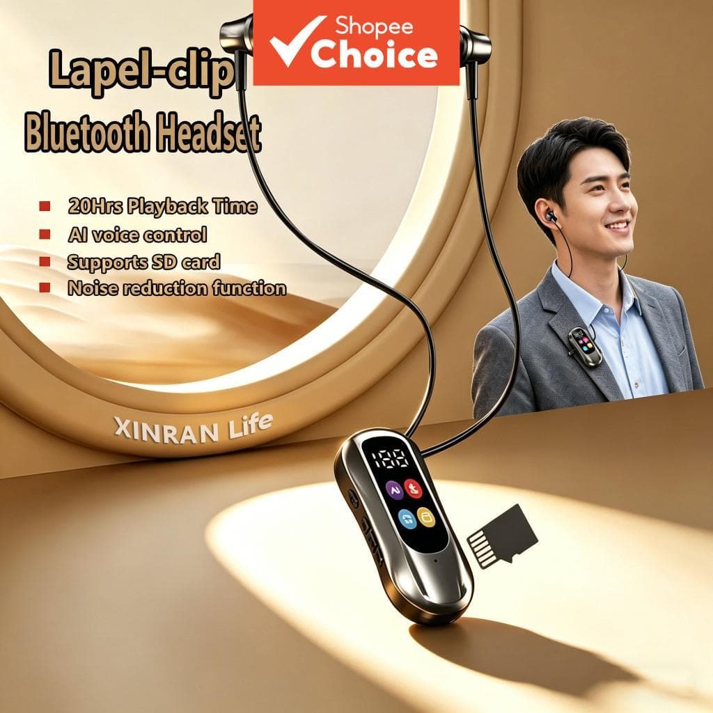 Fones de Ouvido de Pescoço XINRAN Bluetooth com Display LED, 7 Modos de EQ, Troca de Voz, Suporte a Cartão TF, Fones de