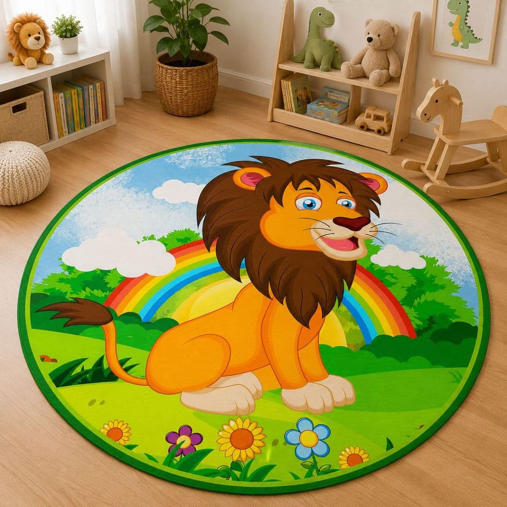 Tapete Redondo Decorativo 88cm Antiderrapante para Sala e Quarto 2216