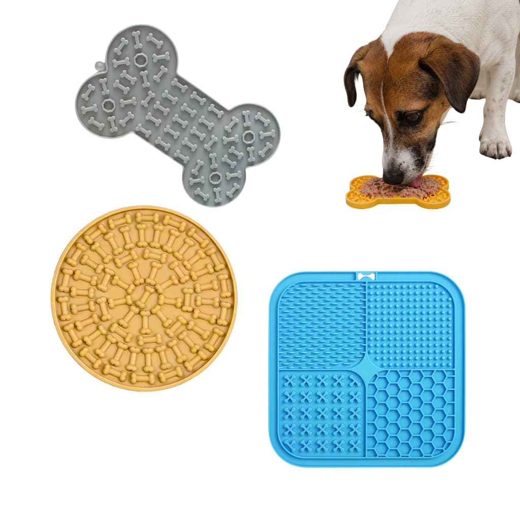 Kit 3 Tapete de lamber Comedouro lento interativo de silicone com ventosas para ração umida Cachorro Gatos Pet