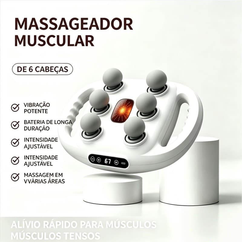 Pistola Massageador Com 6 Cabeças Liberação Muscular 6 Ponte Corporal Relaxante Profunda Versão Premium AIRER.BR