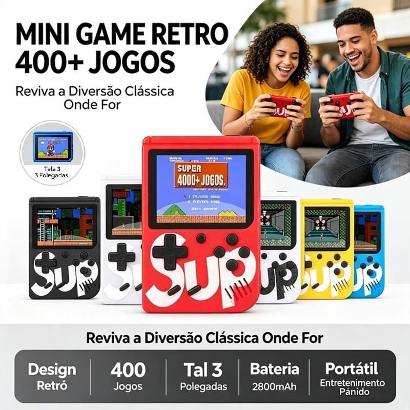 Mini Video Game Portátil Sup C/ 400 jogos + 1 Controle para 2 jogadores Console Antigos Clássicos 80 janoclick