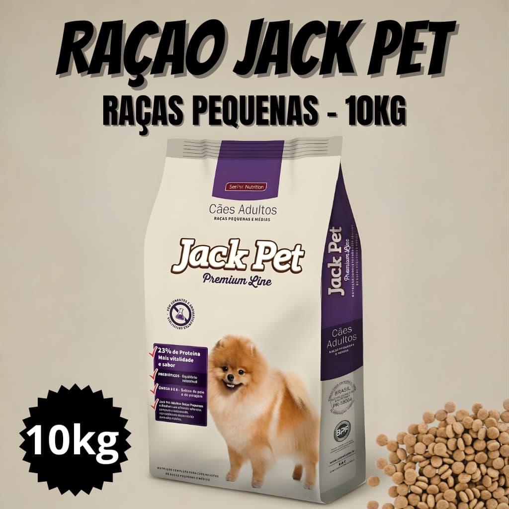 RAÇÃO CACHORRO JACK PET ADULTO RAÇAS PEQUENAS/MÉDIAS PREMIUN 23% 10KG