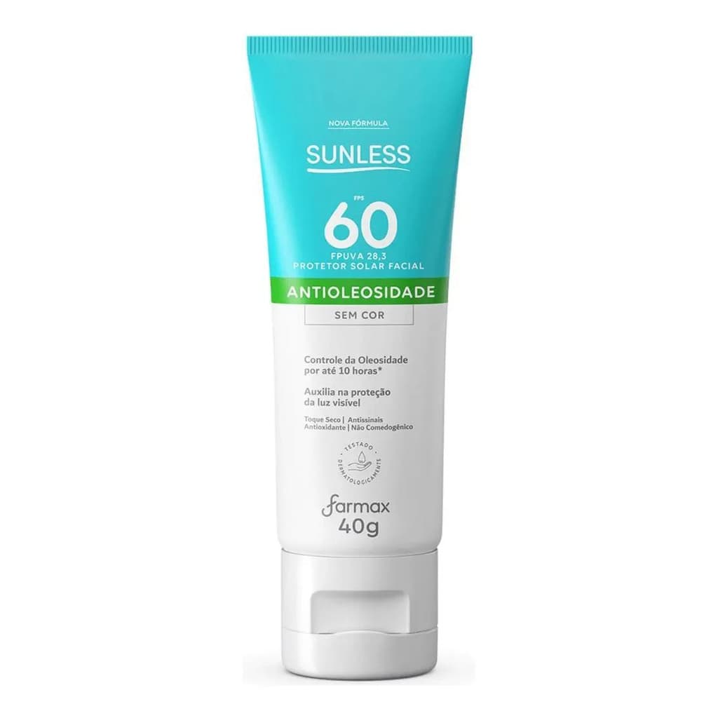 Protetor Solar Facial FPS 60 Sunless Oil Free Incolor 40g Pele Oleosa Facial