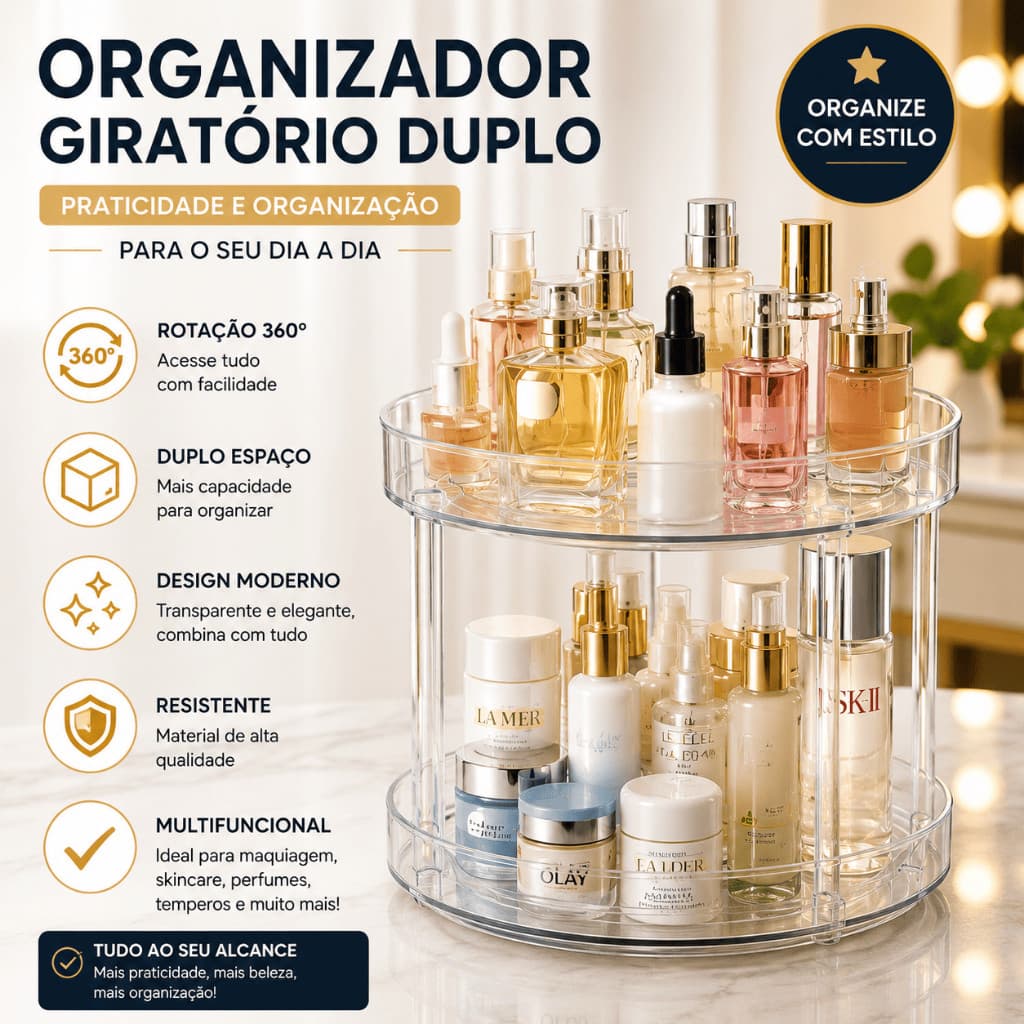 Organizador 2 Andares Acrílico Giratório 360 Redondo Multiuso Tempero