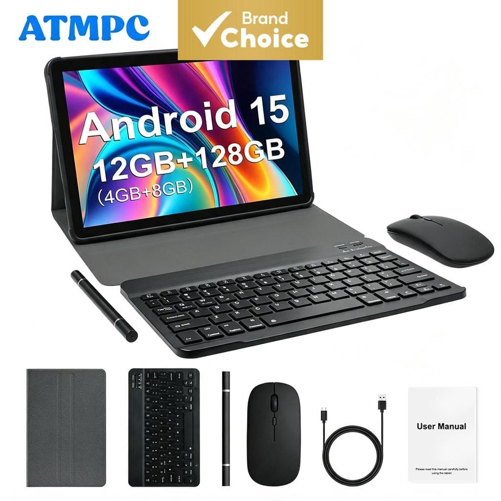 Tablet Android ATMPC, tela IPS HD de 11 polegadas, 128 GB de ROM, acompanha teclado, mouse, caneta e capa protetora