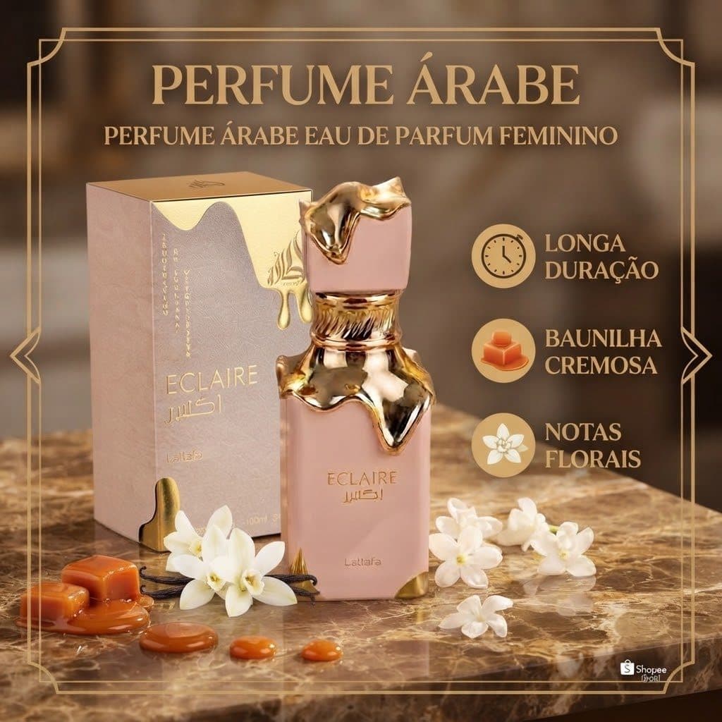 Perfume Importado Árabe Eclaire 30ml Feminino Original EDP Baunilha Cremosa Gourmand