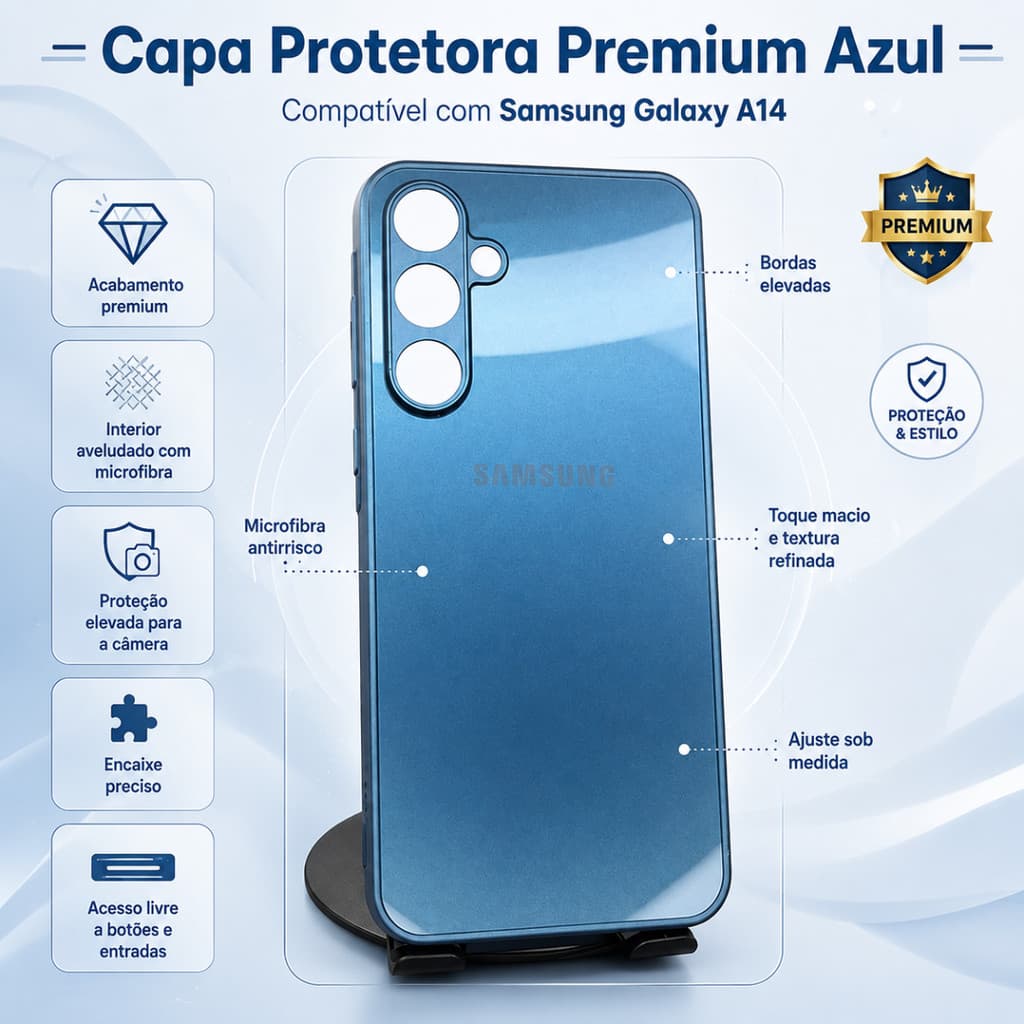 Capinha Samsung A14 Acrilico Azul Case Resistente Nova Celular Celulares Nova Premium Forte Chique
