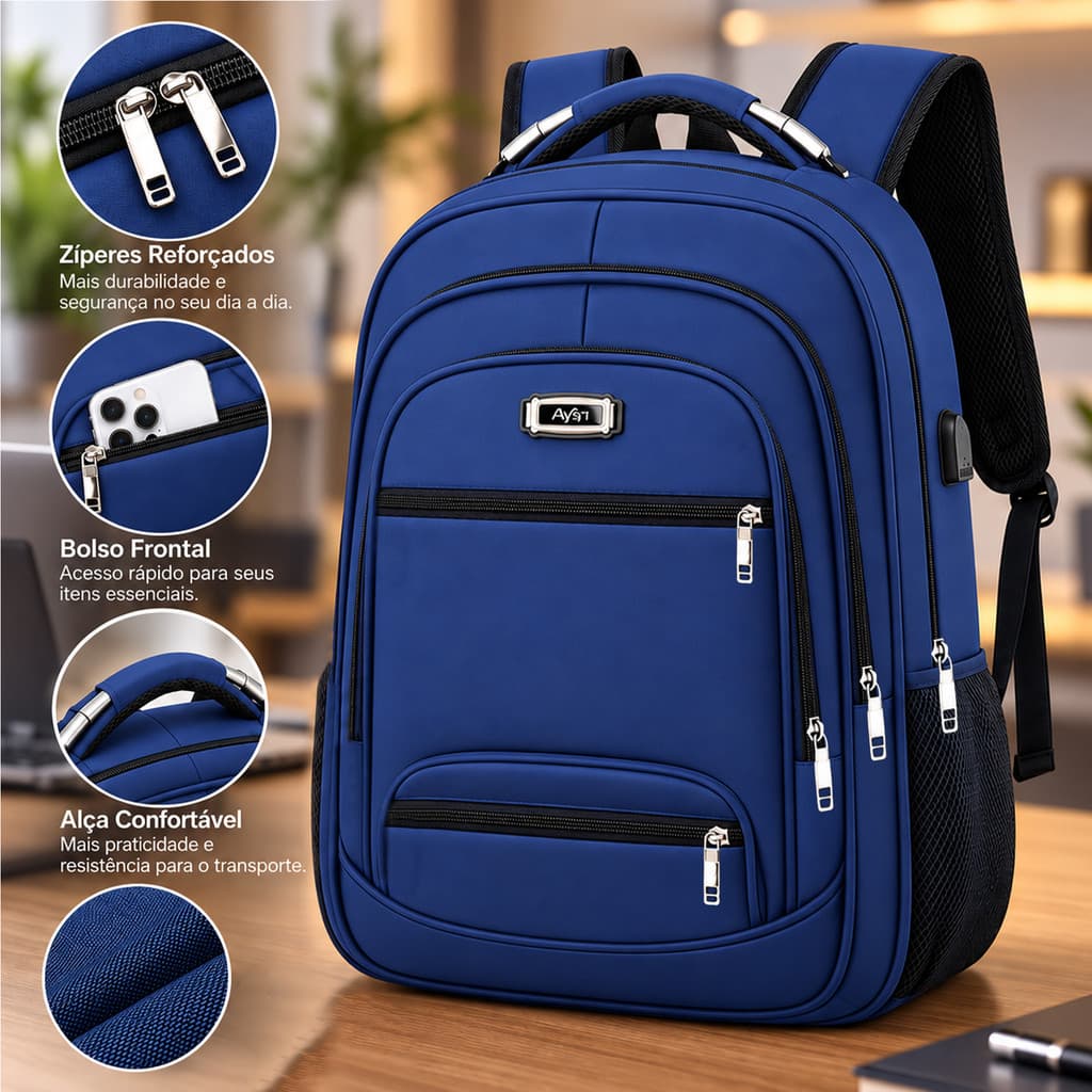 Mochila notebook masculina tecido poliéster resistente impermeavel costura reforçada uso diario para notebook