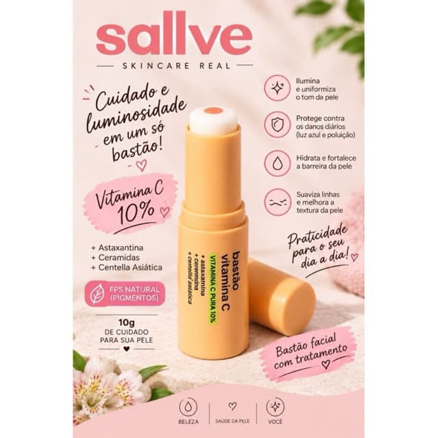 Bastão Vitamina C Pura 10% Sallve 10g – Antioxidante Facial