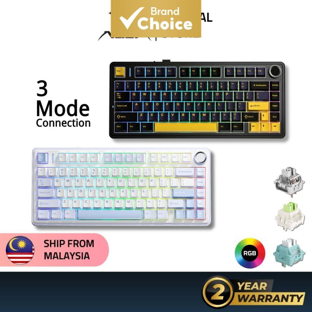 Teclado Mecânico Sem Fio AULA F75, 80 teclas, RGB, 3 modos (2.4G/BT/com fio), estrutura de junta, troca quente