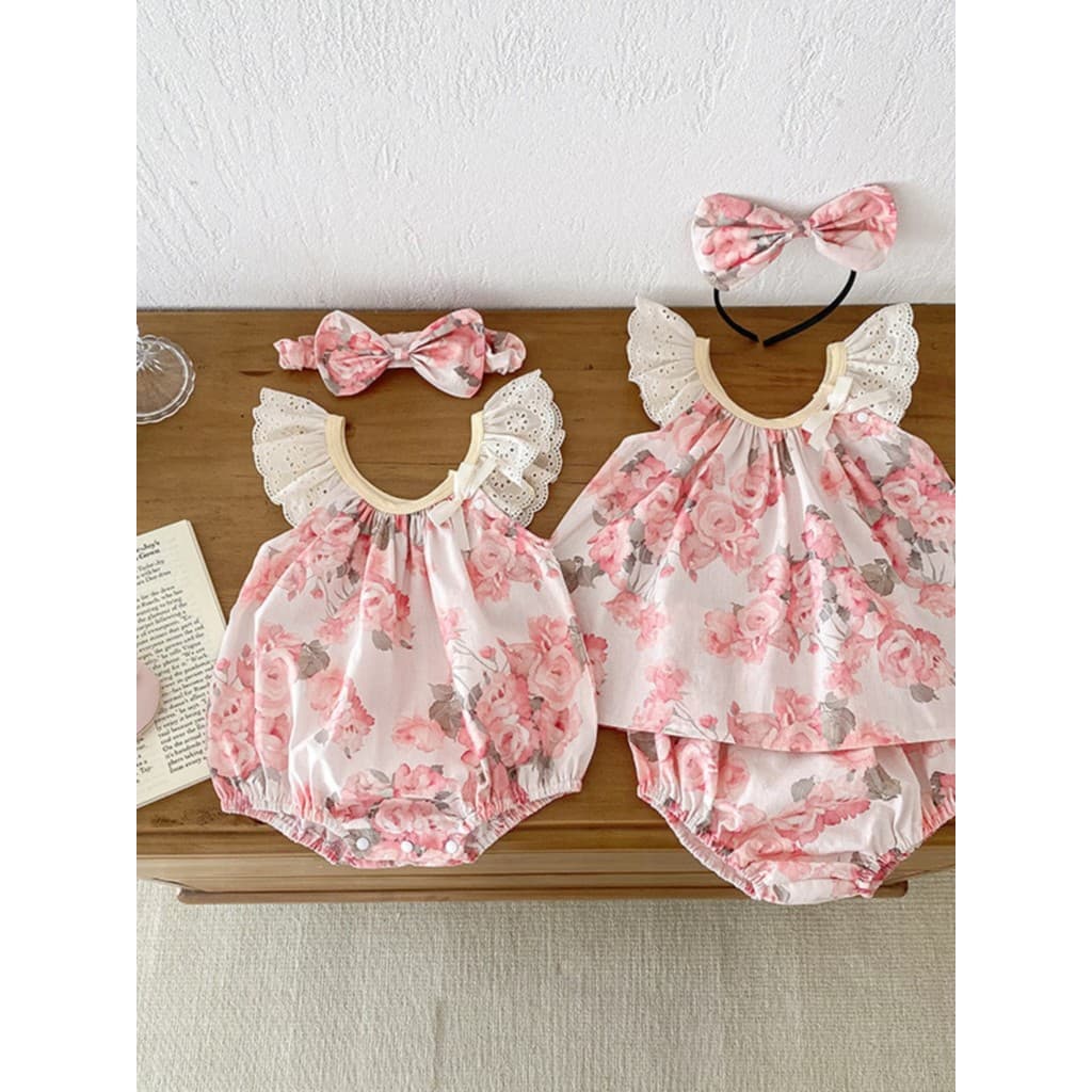 2025 roupas de bebê verão novo estilo meninas mangas voadoras bebê menina puro algodão manga curta terno irmã roupas de 
