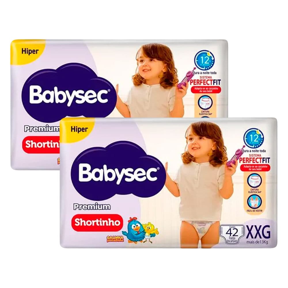 Kit Fralda Descartável Babysec Premium Shortinho Hiper XXG 42 Unidades - 2 Unidades