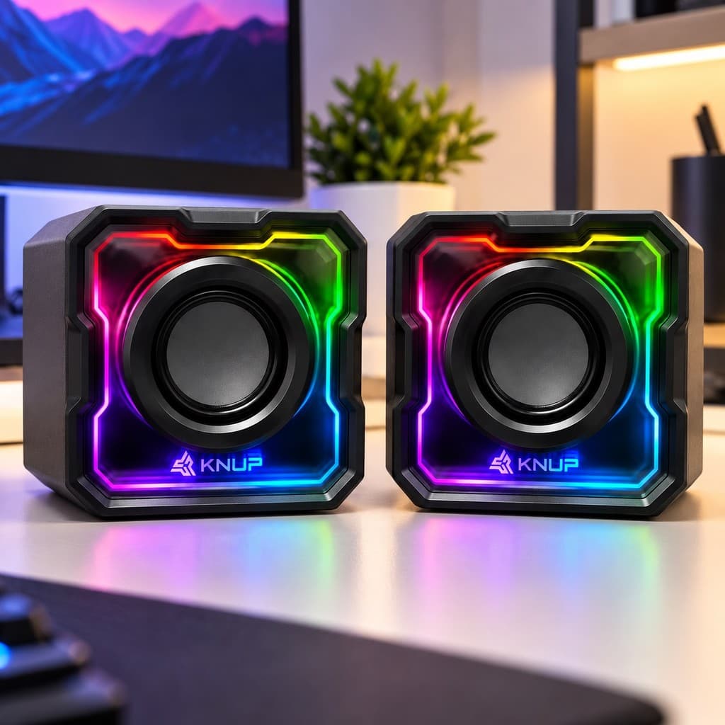 Caixinha de Som Gamer para PC Notebook LED RGB 10W RMS USB P2 Compacta Estéreo Knup Hórus KP-RO860