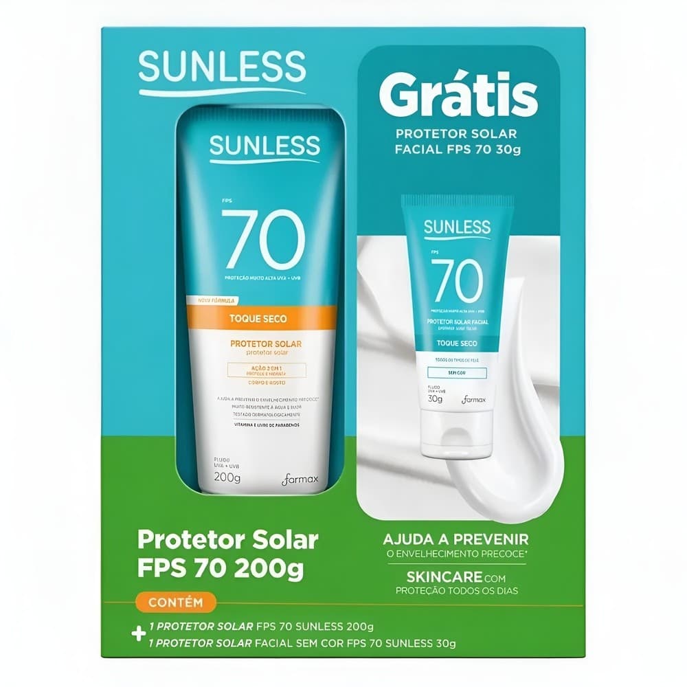 KIT Sunless Protetor Solar FPS 70 200g + Protetor Solar Facial Sem Cor FPS 70 30g