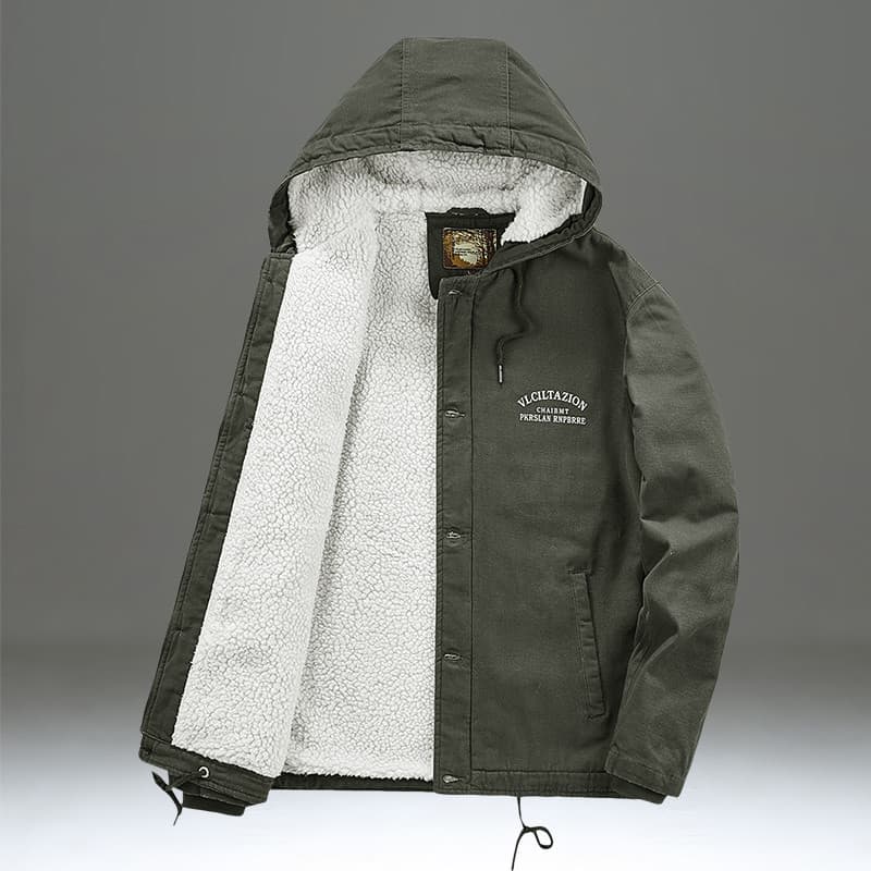 Jaqueta acolchoada jaqueta de lã de cordeiro masculina forro de inverno engrossado macacão jaqueta acolchoada com capuz 