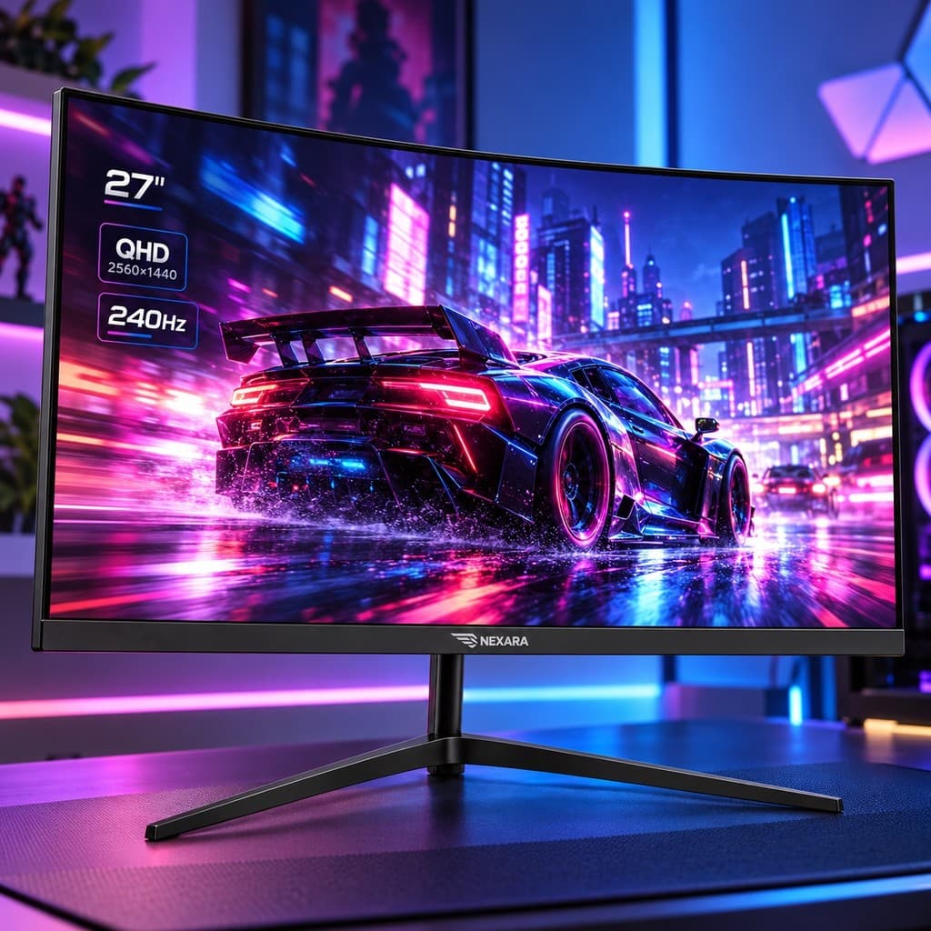 Monitor Curvo Gamer 27 Pol QHD 2K 240Hz 0,5ms GTG VA R1500 FreeSync HDMI DisplayPort Nexara N-ZXR27-240HZ