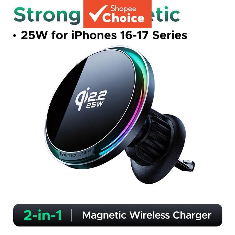 Qi2.2 25w RGB Carregador Magnético Sem Fio Para Carro Suporte Telefone Com Ventilação De Ar De Carregamento Rápido Iphon