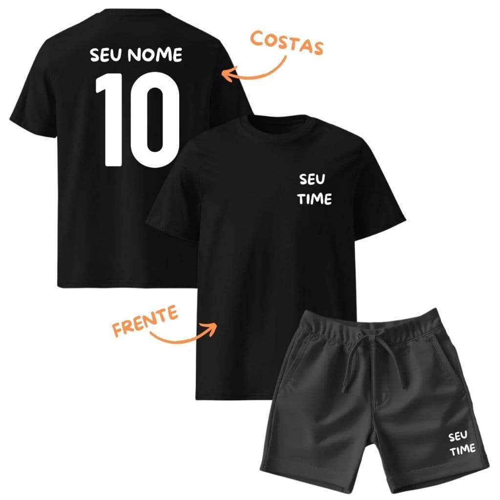 Kit Infantil 2 Peças Com 1 Camiseta e 1 Short Moletom Personalizado Time da Sua Escolha Conjunto Seu Time Infantil